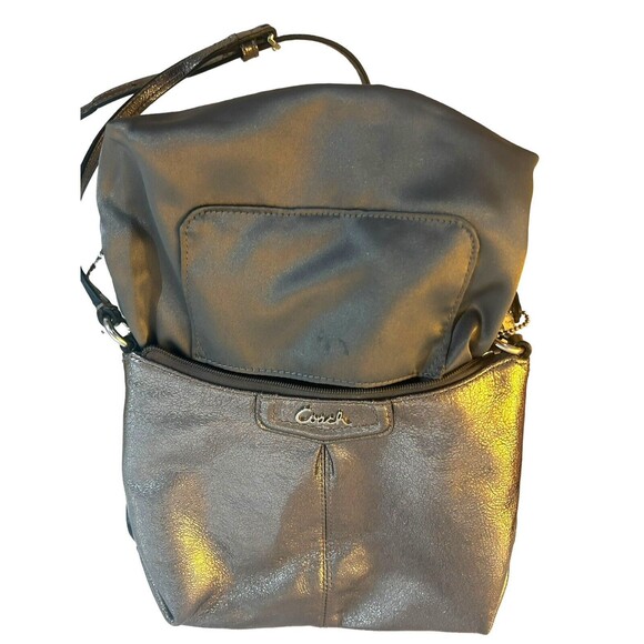 Coach Patent Liquid Gloss Shoulder Crossbody Bag Purse Metallic Graphite Grey - Picture 7 of 10